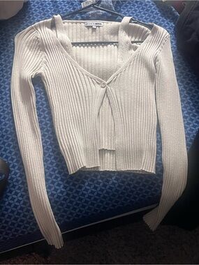 Fashion Nova Light Cream Ribbed V-Neck Single-Button Cardigan